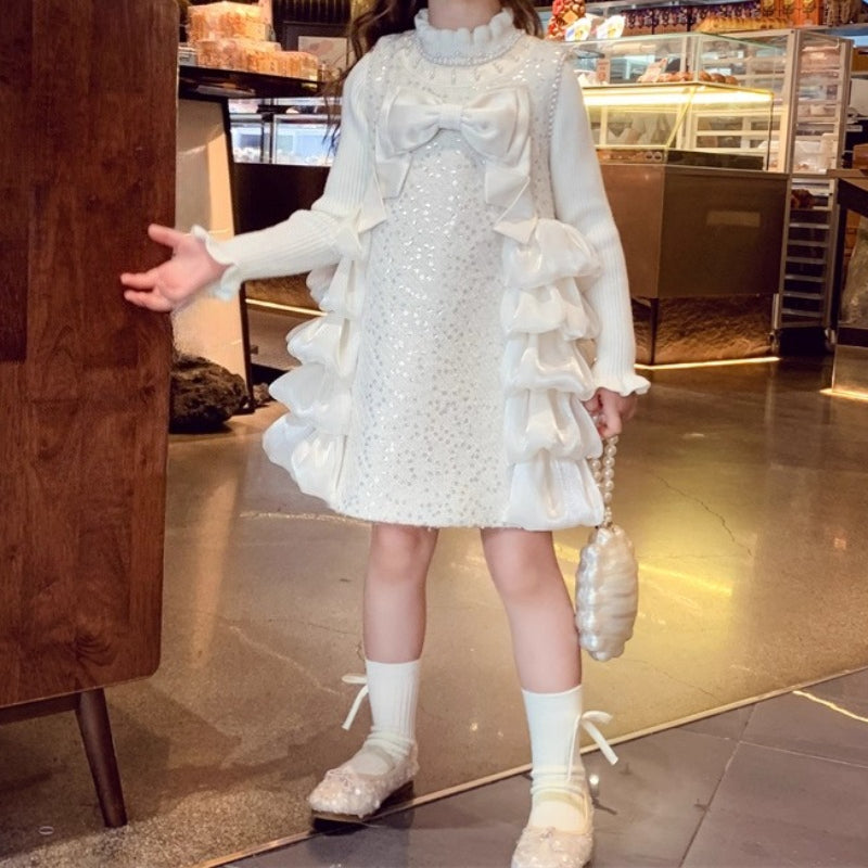 Girls Princess Base Layer Sweater Vest Dress Two-piece Set