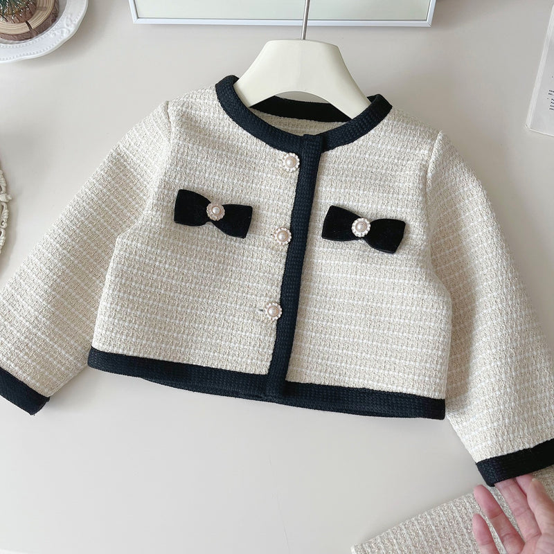 Spring Girls Elegant Cardigan Jacket Skirt Two-piece Set