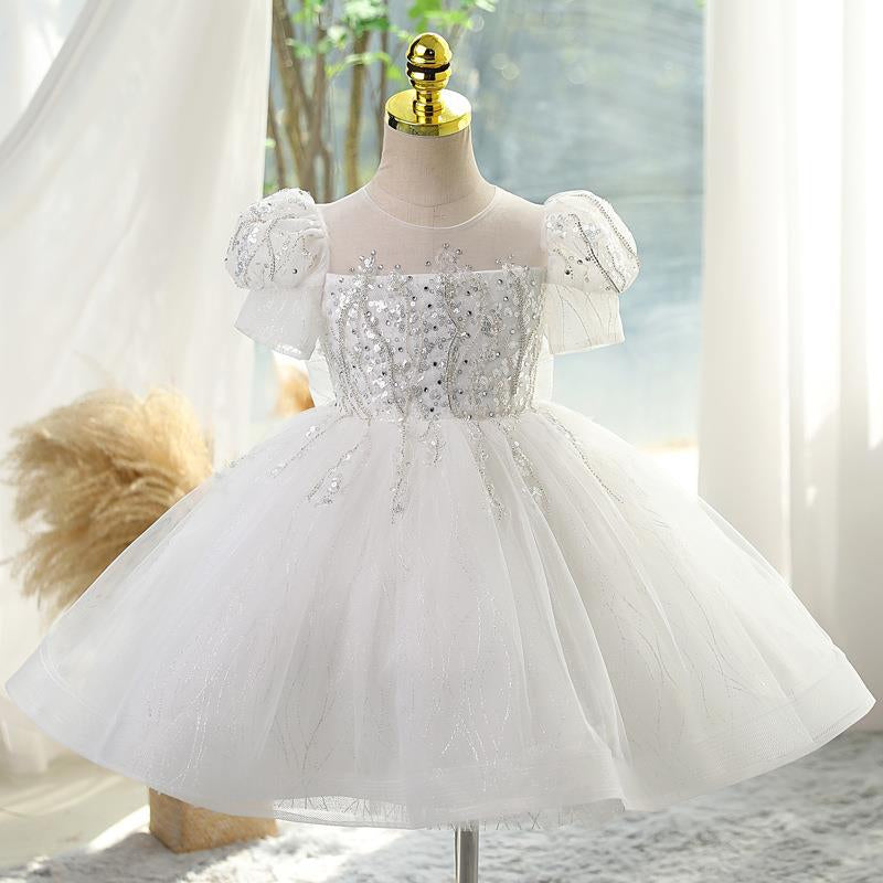 Flower Girl Wedding Dress Sequin Bow Puffy Princess Dress