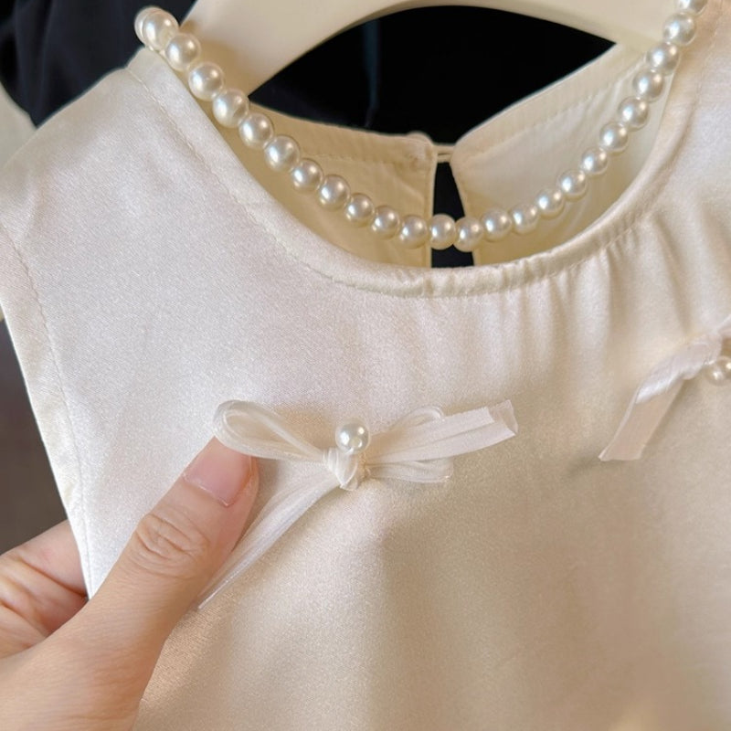 Girls New Cute White Birthday Party Vest Princess Dress