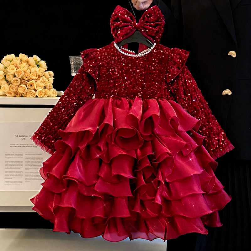Girls Ball Princess Dress Girls Christmas Sequined Dress Childrens Birthday Dress