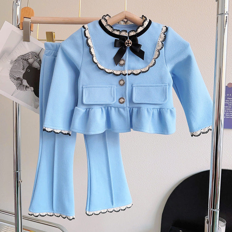 Autumn Soft Girls Suit French Doll Collar Top Casual Pants Two-piece Set