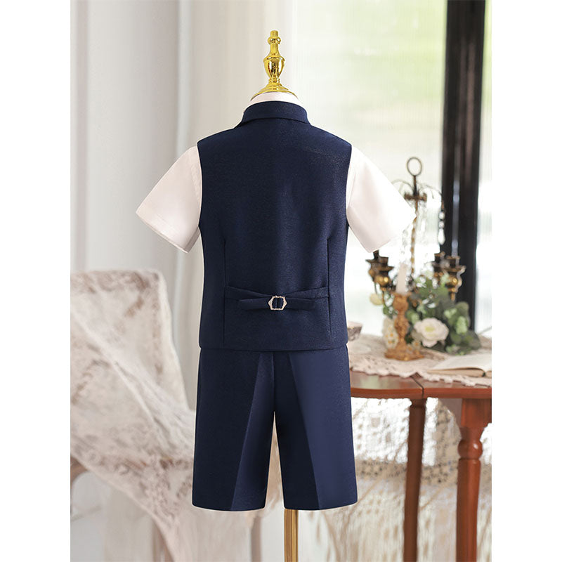 Boys Bow Tie Vest Double Breasted Waist Suit Set