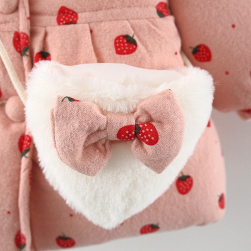 Girls' Winter Printed Bunny Ear Cotton Coat