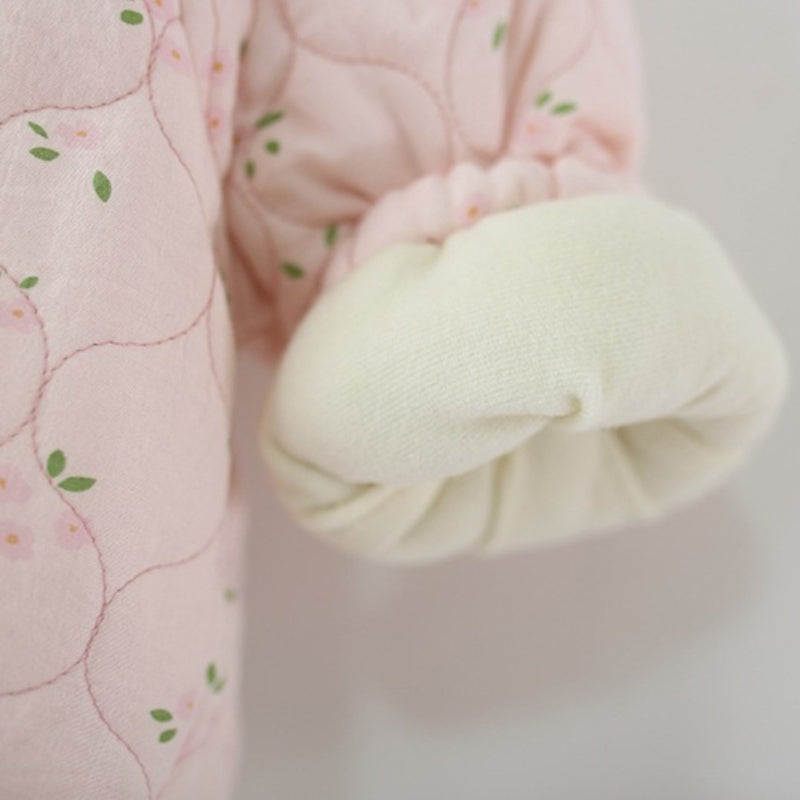 Girls' Winter Floral Print Bunny Ear Cotton Coat