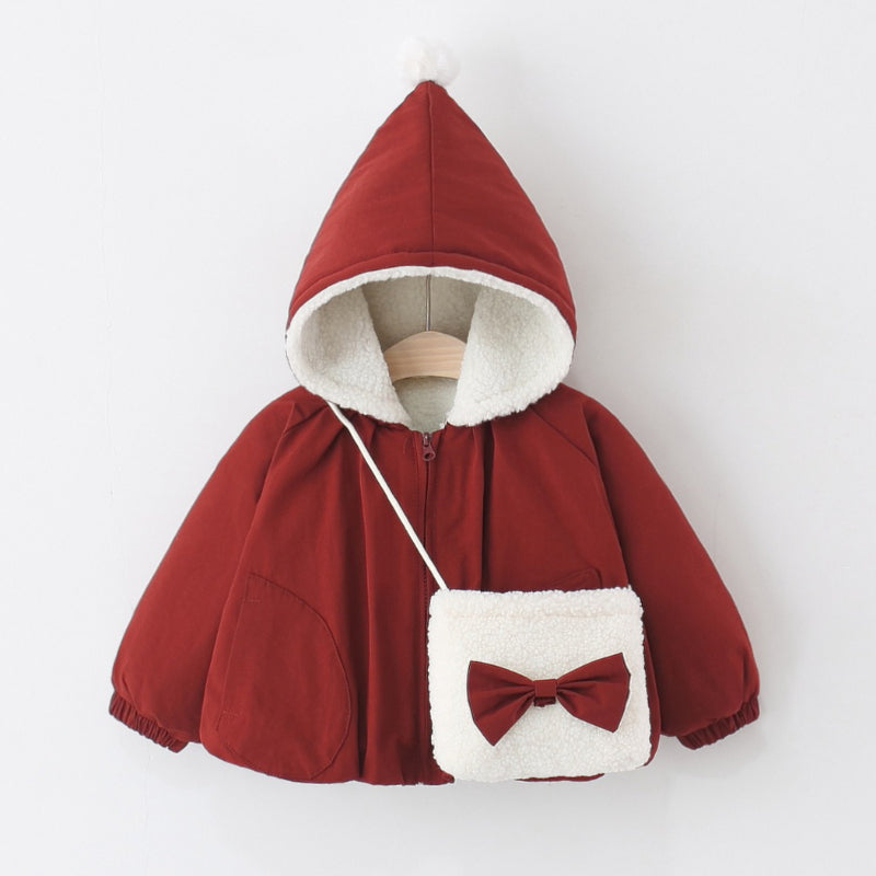 Girls' Winter Solid Color Hooded Coat