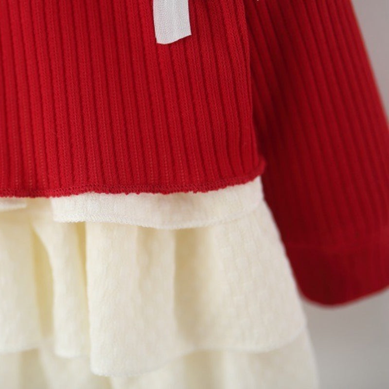 Girls Autumn Knitted Cardigan Cake Dress Two-Piece Set