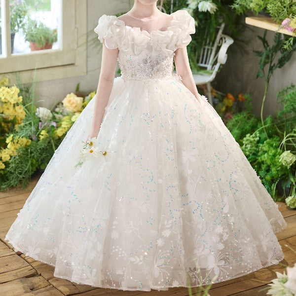 Girls White Birthday Princess Dress Children's Communion Dress Flower Girl Wedding Dress