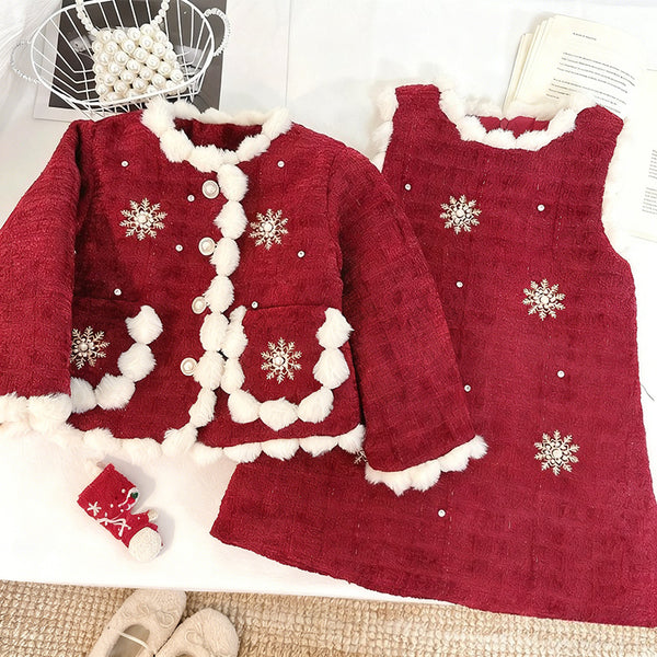 Baby Girl Winter Coat Vest Dress Two-piece Set