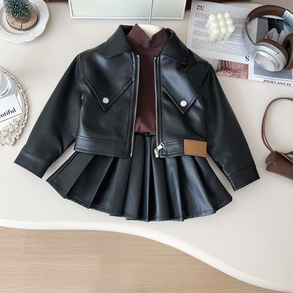Girls' New Autumn Jacket and Pleated Skirt Two-piece Suit