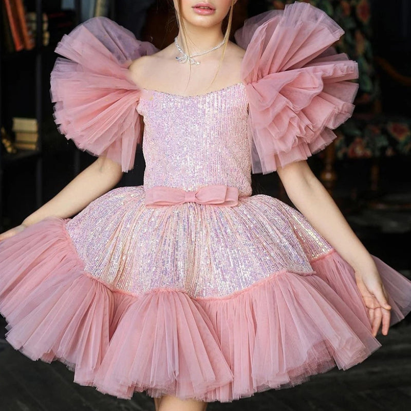 pink puffy dress costume Hfyihgf Womens Puffy Sleeve Prom Dress Off The Shouler Sweetheart Neck Tulle Ball Gown A Line Princess Wedding Formal Evening GownsPink,M)