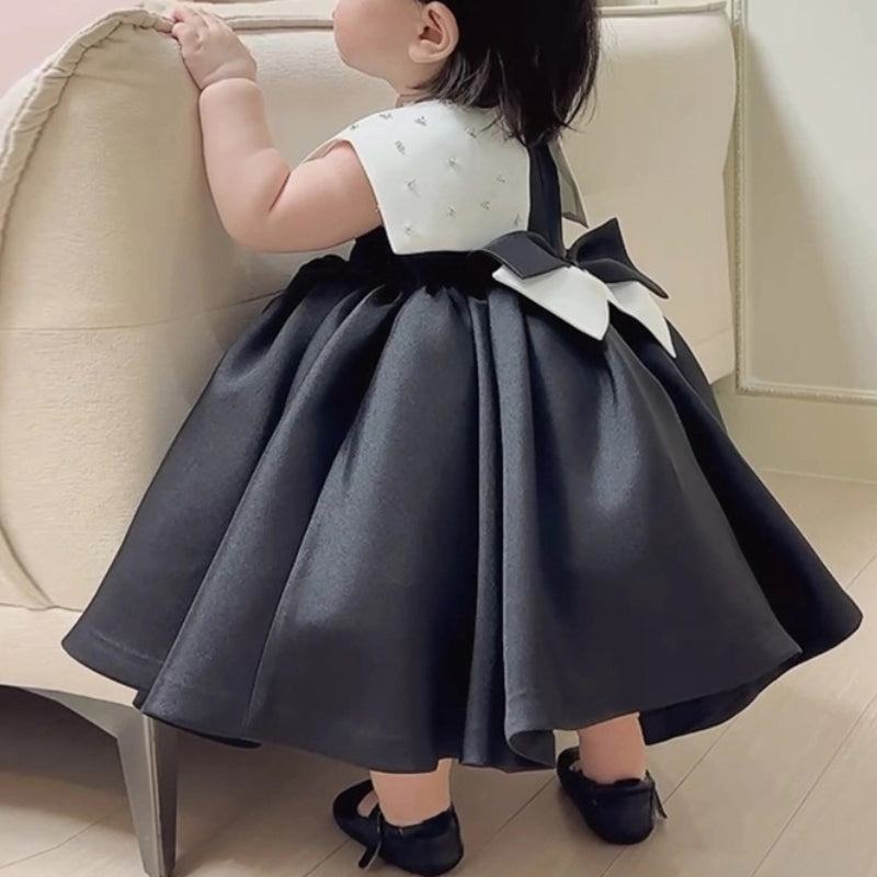 Baby Cute Birthday Dress Flower Girl Wedding Dress Satin Princess Dress