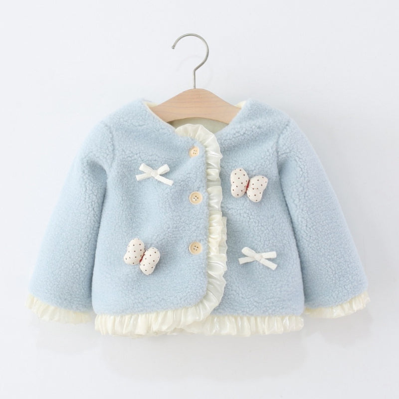 Girls Warm Winter Lace Bow Coat