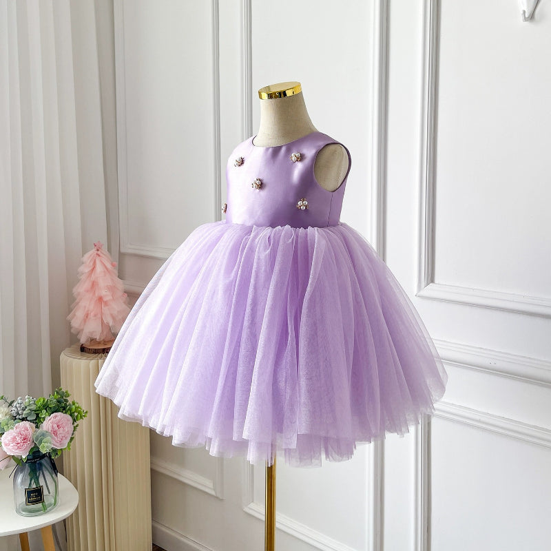 Elegant Baby Girls Lilac Satin Tulle Princess Dress Toddler Birthday Dresses Elegant Baby Girls Lilac Satin Tulle Princess Dress Toddler Birthday Dresses