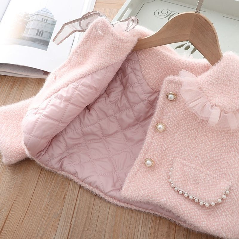 Girls' Mink Fleece Coat Vest Dress Two-piece Set