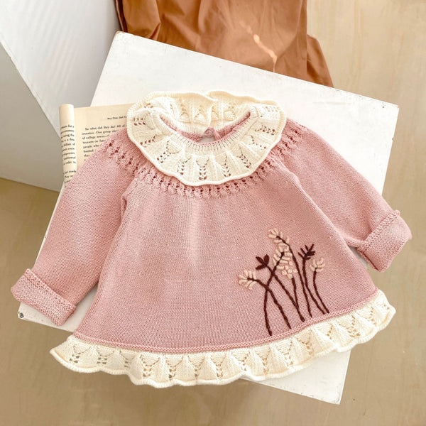 Baby Girl Ruffle Collar Knitted Two-piece Set