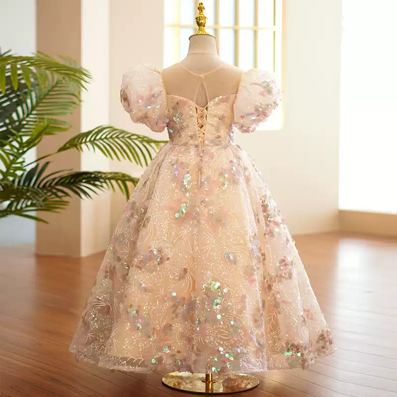 Flower Girl Dresses Girls Pageant Formal Dress Baby Girl Luxury Mesh Sequins Birthday Party Dress