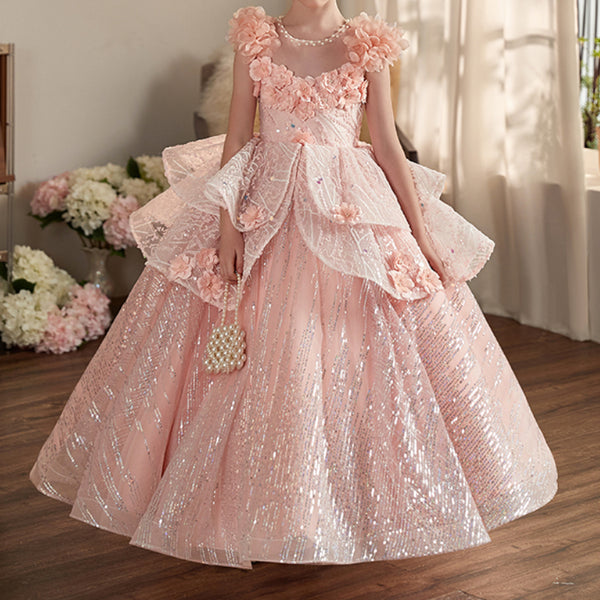 Girls Pink Birthday Princess Dress Children's Ball Dress