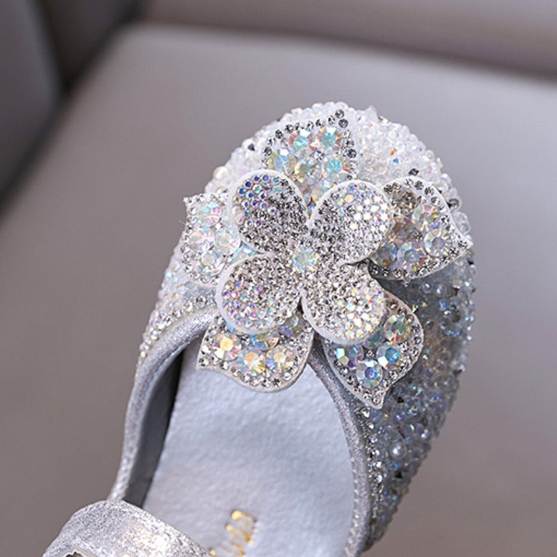 Girls Flower Princess Diamond Leather Shoes
