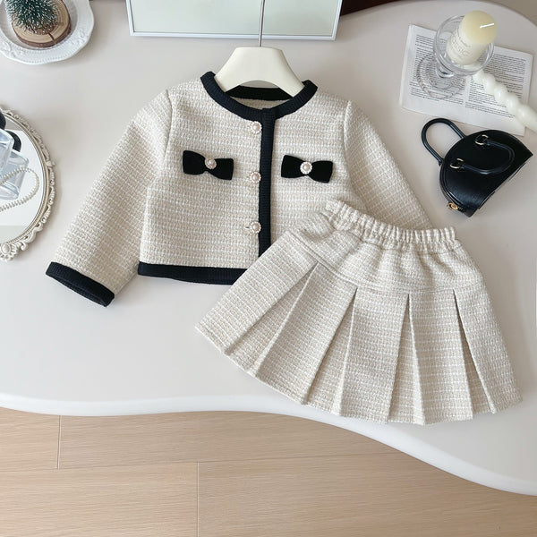 Spring Girls Elegant Cardigan Jacket Skirt Two-piece Set