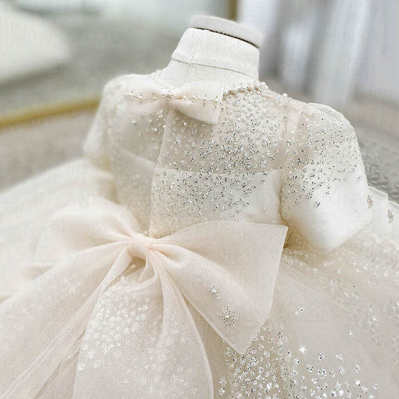 Baby Girl Pageant Pearl Sequin Bow-knot Princess Dress
