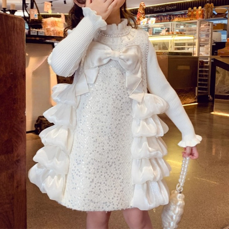 Girls Princess Base Layer Sweater Vest Dress Two-piece Set