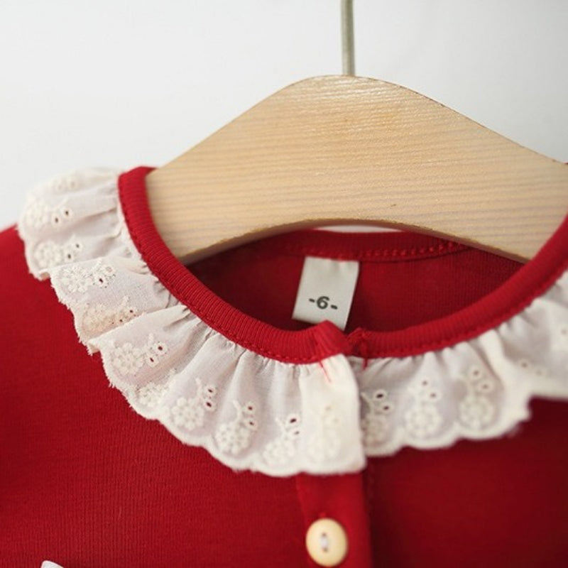 Girls Autumn Long Sleeve Bowknot 3D Rose Princess Dress