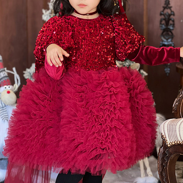 Girl Christmas Dress Beauty Pageant Dress Toddler Sequin Big Bow Party Princess Dress