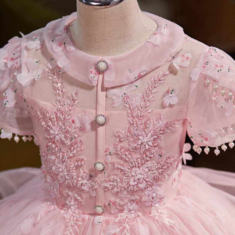 Girls Pink Birthday Princess Dress Children's Ball Puffy Dress