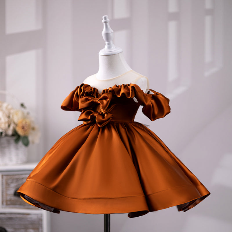 Elegant Baby Girls Cinnamon One Shoulder Bow Princess Dress Girls Pageant Dresses