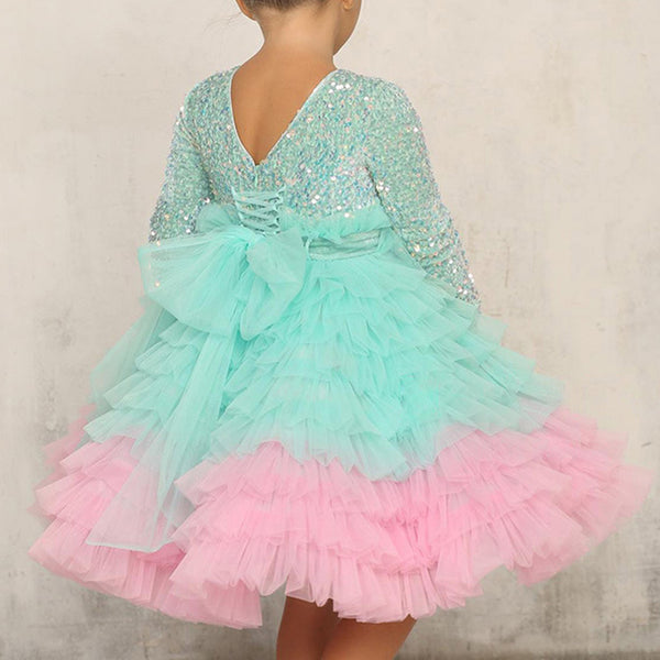 Elegant Toddler Long Sleeves Christmas Dress  Baby Girl Multicolor  Birthday Princess Dress