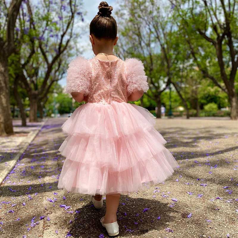 Baby Girl Summer Pink Puffy Princess Dress Toddler Birthday Party Dress