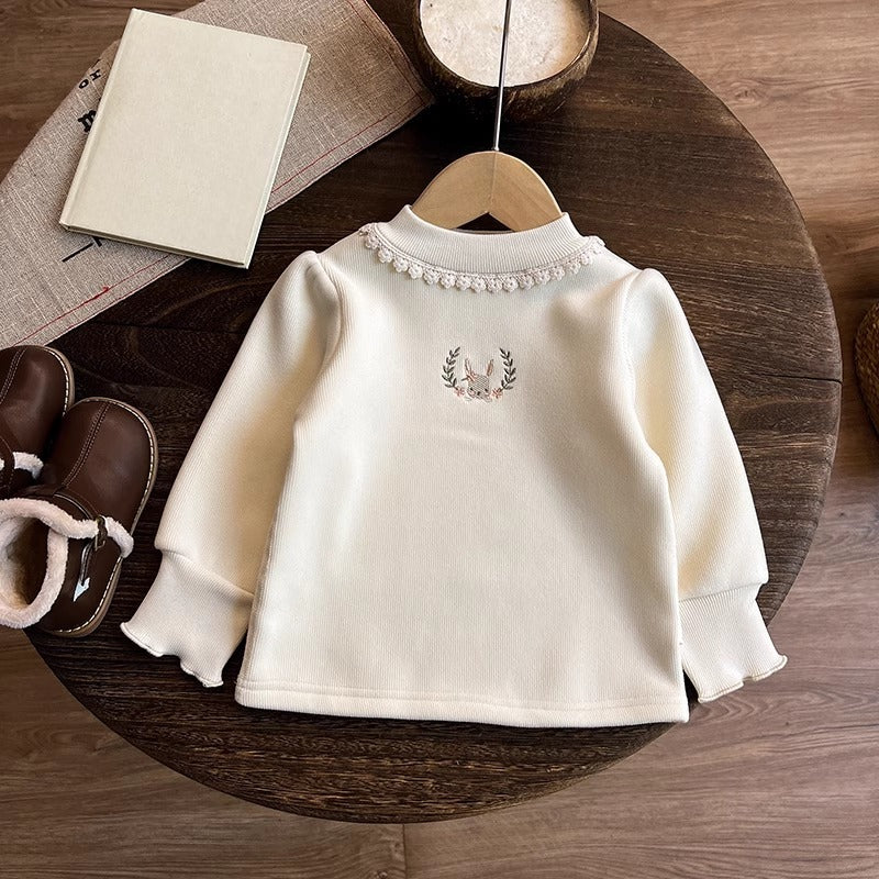 Girls' Winter Fleece Bottoming Sweatshirt and Pants Two-piece Set