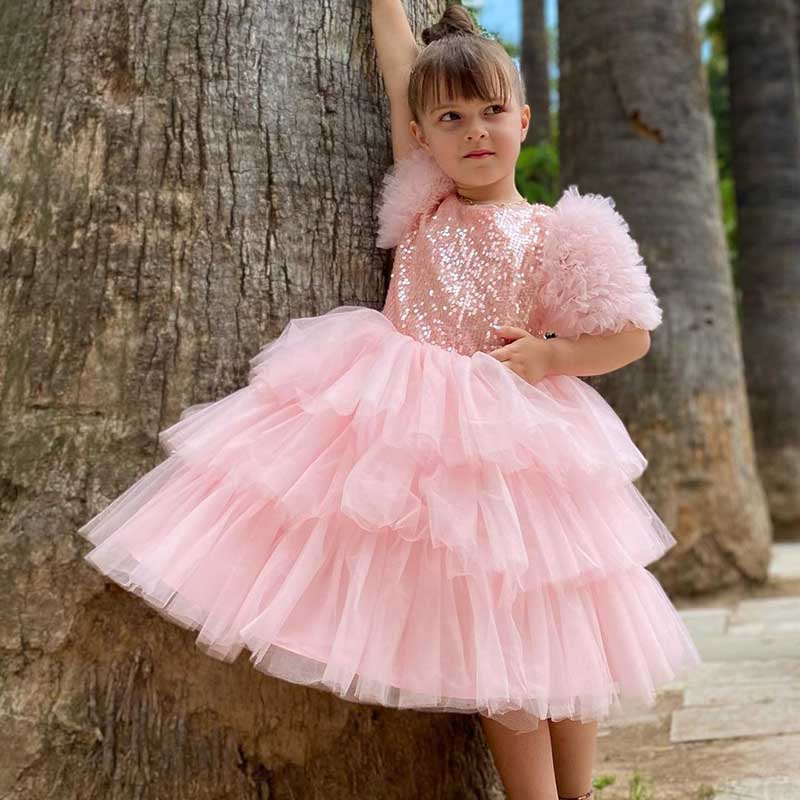 Baby Girl Summer Pink Puffy Princess Dress Toddler Birthday Party Dress