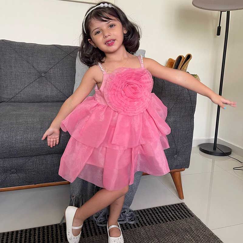 Summer Flower Girl Dress Rose Toddler Birthday Party Dress, Pink / 0-1 Year (80cm) Summer Flower Girl Dress Rose Toddler Birthday Party Dress, Pink / 0-1 Year (80cm)
