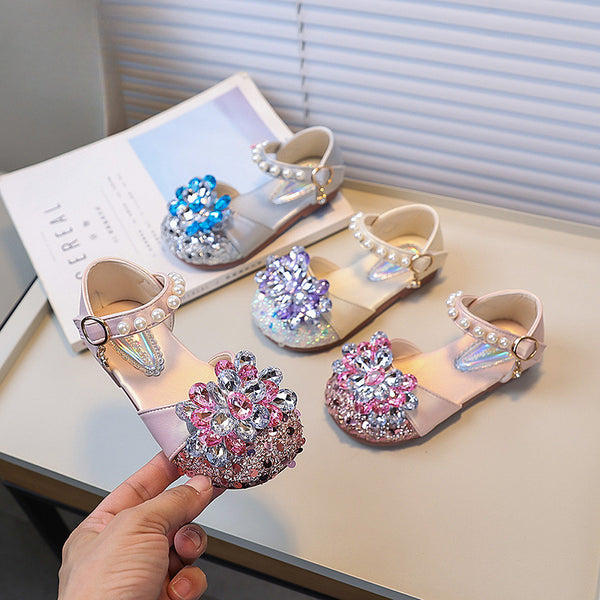 Girls Rhinestone Pearl Closed Toe Princess Shoes