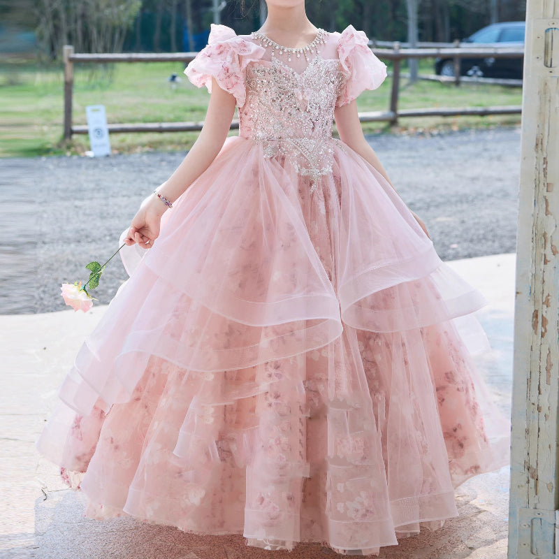 Girls Birthday Dress Girl Pink Princess Dress Children's Pageant Dress