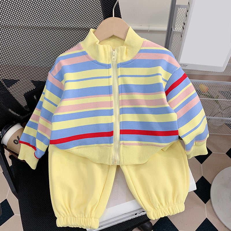 Cute Baby Girl Colorful Striped Cardigan and Leggings Trousers Two-piece Set