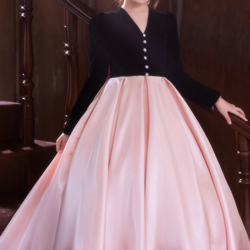 Girls Prom Dresses Children's Long Sleeve Satin Birthday Princess Dress