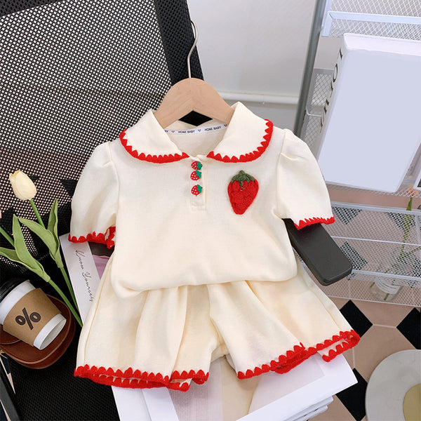 Sweet Baby Girl Doll Collar with Strawberry Decoration Two-piece Set