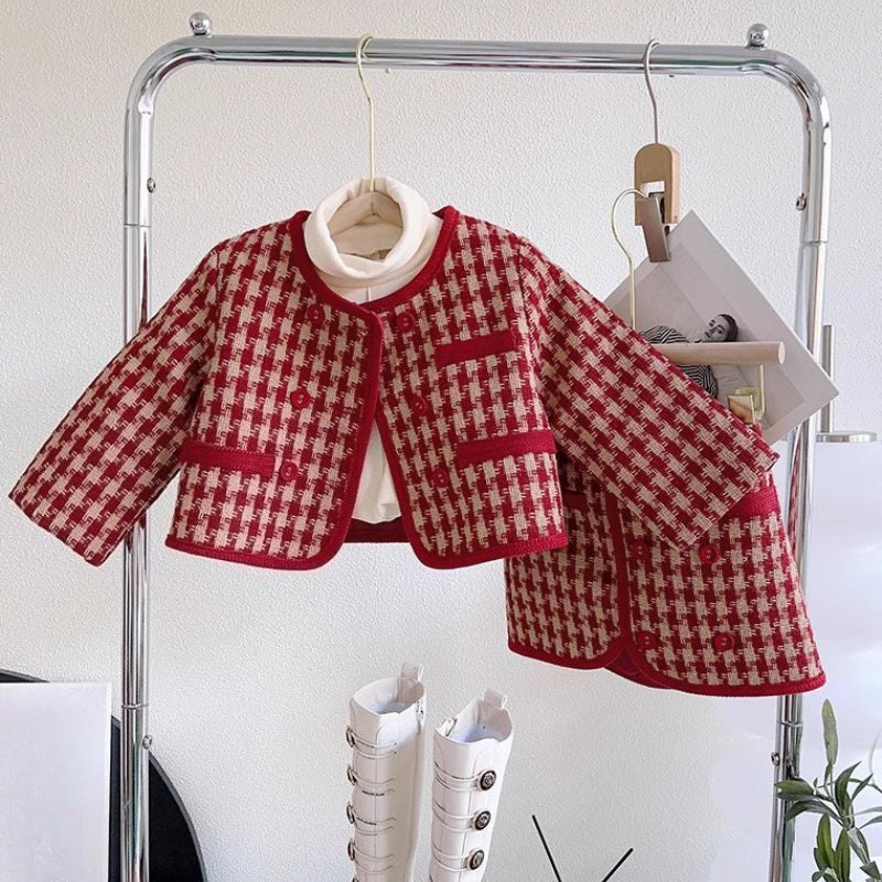 New Winter Girls' Warm Jacket and Short Skirt Two-piece Set
