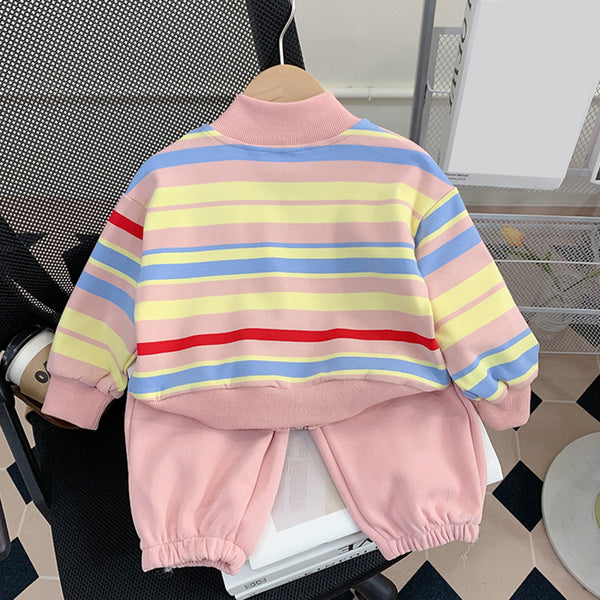 Cute Baby Girl Colorful Striped Cardigan and Leggings Trousers Two-piece Set