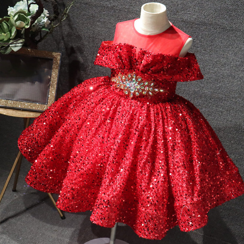 Girl Formal Dresses Cute Beauty Pageant Sequins Long Sleeve Princess Dresses