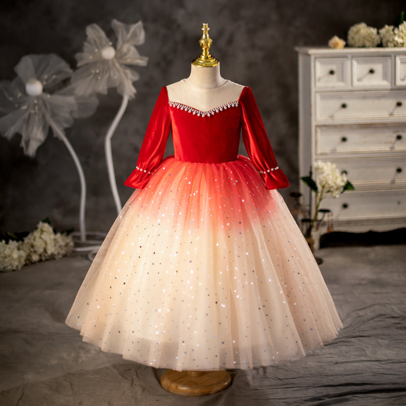 Cute Baby See-through Sequin Princess Dress Toddler Birthday Dresses