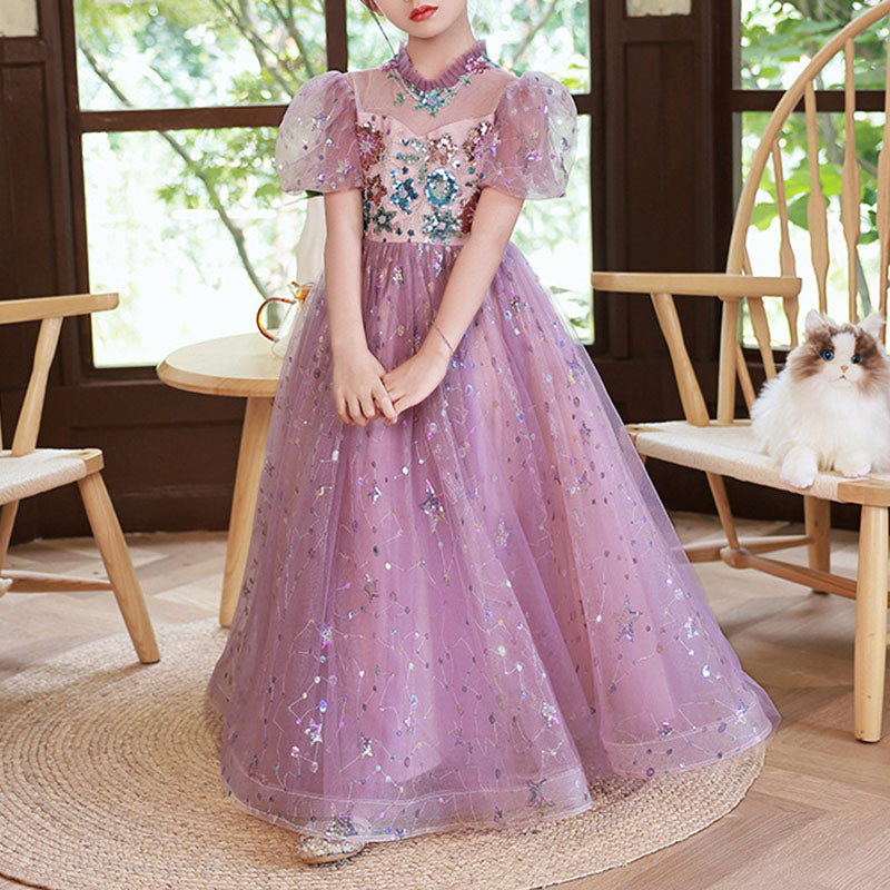 Sweet Baby Girls Purple Puff Long Sleeve Birthday Princess Dress Toddler Performance Dress Sweet Baby Girls Purple Puff Long Sleeve Birthday Princess Dress Toddler Performance Dress
