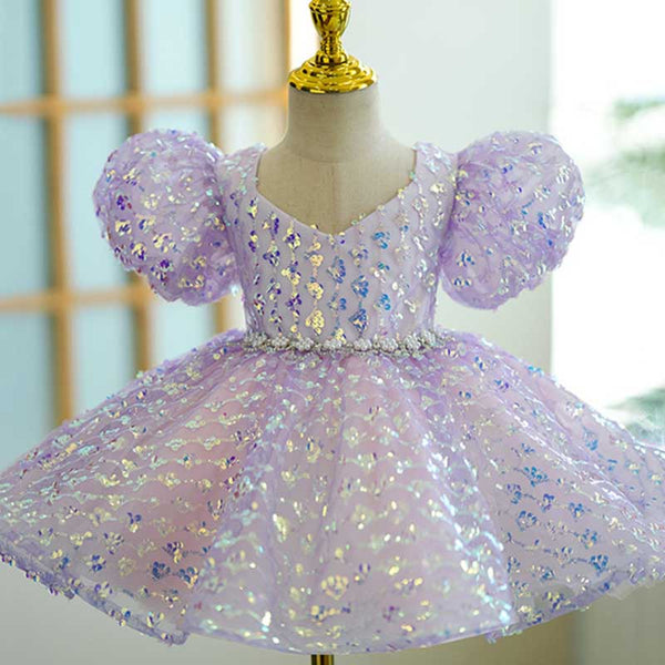 Baby Girl Birthday Banquet Dress Sequin Zipper Fluffy Princess Dress