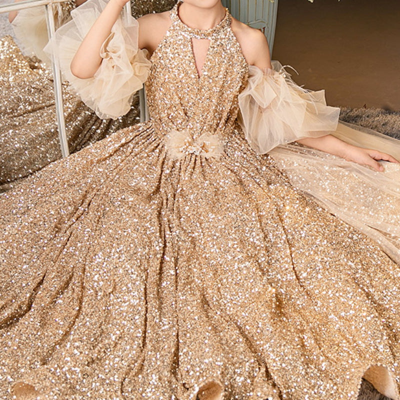 Girls Birthday Gold Dress Children's Sequin Princess Dress – marryshe