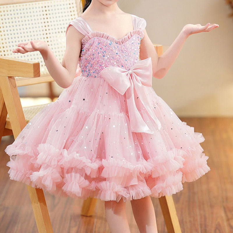 Baby Girl Pageant Shiny Suspender Puffy Princess Dress