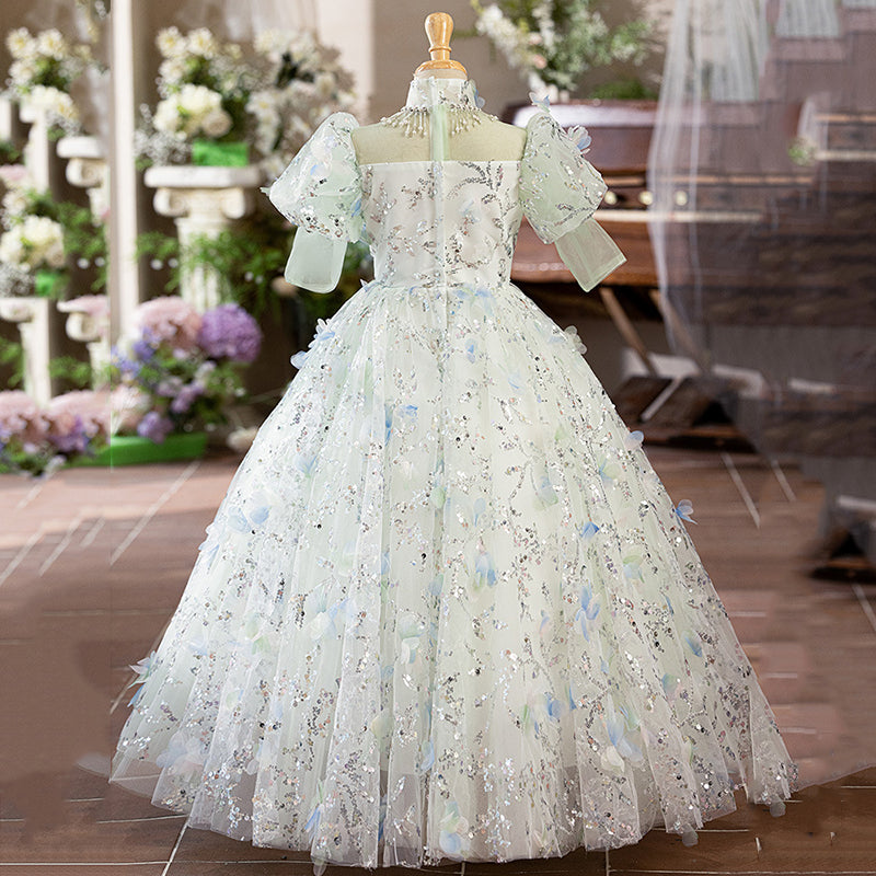 Children's Birthday Green Sequin Dress Girls Prom Princess Dress