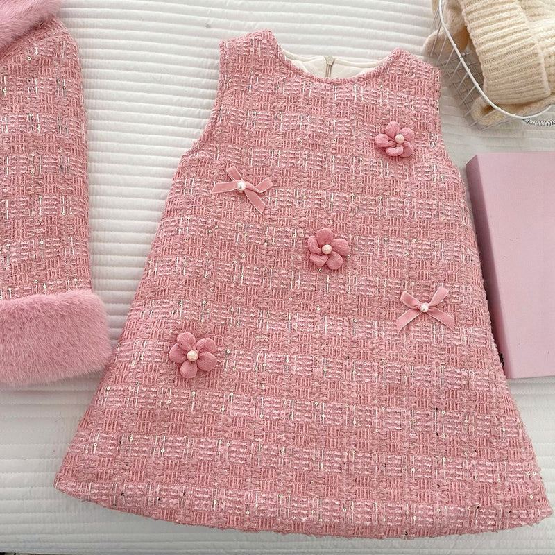Girls New Winter Coat Vest Dress Two-piece Set